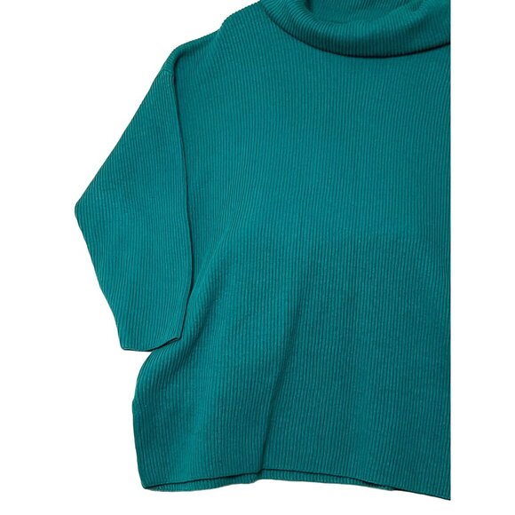 Teal Ribbed Turtleneck Sweater By R.T.W. Ready To Wind Down - L Cotton Knit Pull - Picture 2 of 16